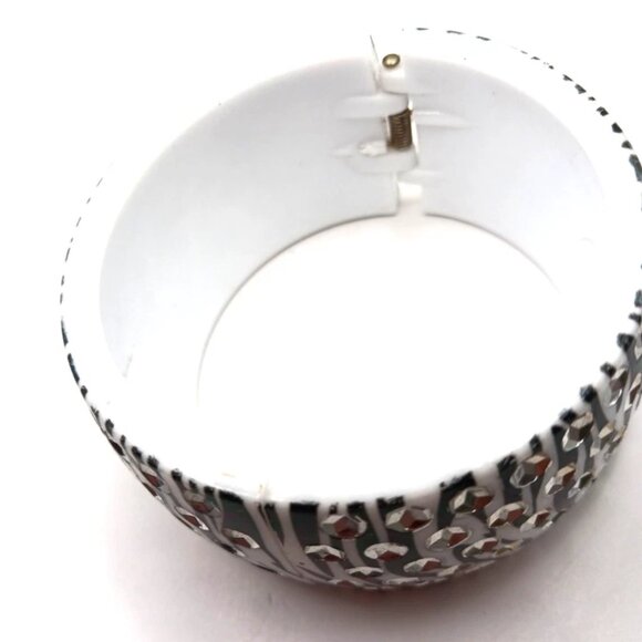 Multi White Stone Acrylic Clamper Bracelet-8 Inches - Picture 5 of 6